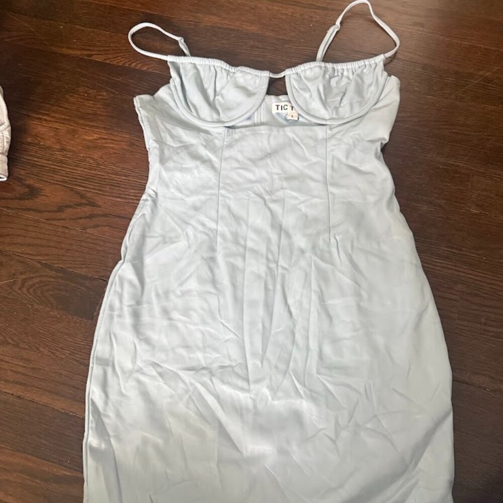 Light Blue Faux leather Mini dress with Cut out